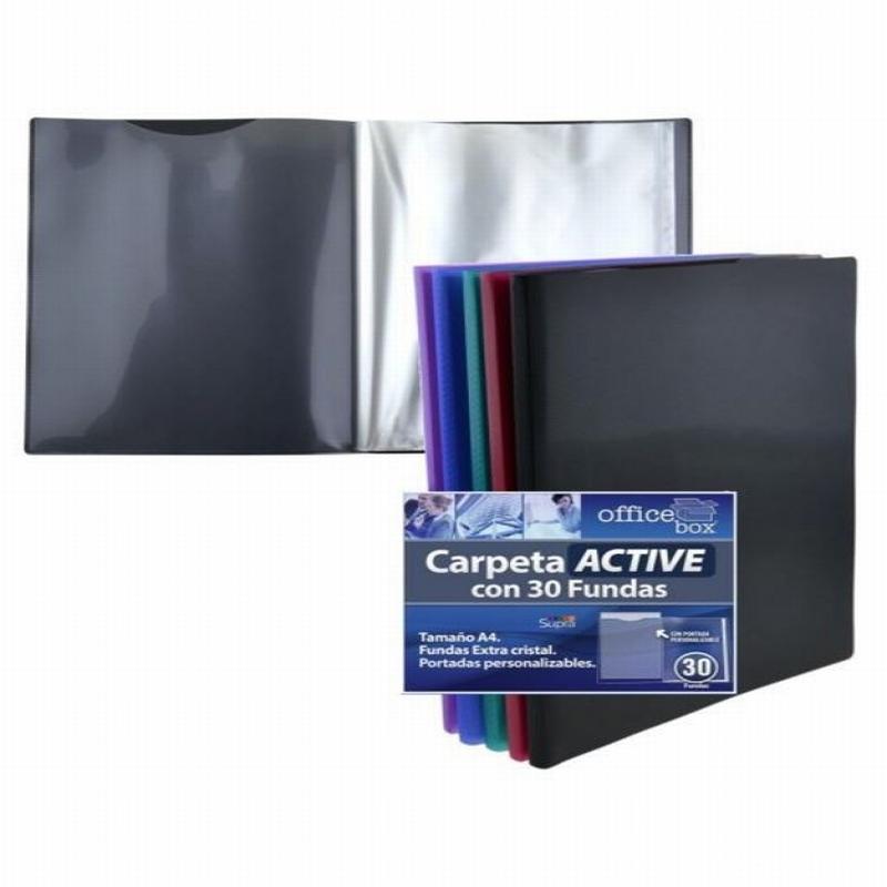 CARPETA OFFICE BOX ACTIVE SUPRA DIN A4 30 FUNDAS POLIPROPILENO (19315) - CARP.30 FUNDAS PERSONALIZ.PP A4 COLOR