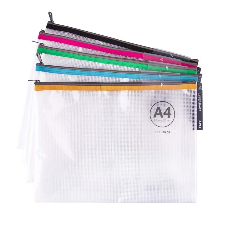 BOLSA MULTIUSOS APLI MALLA DIN A4 CON CREMALLERA 355X255  MM (17385) - BOLSA MULTIUSOS CREMALLERA A4