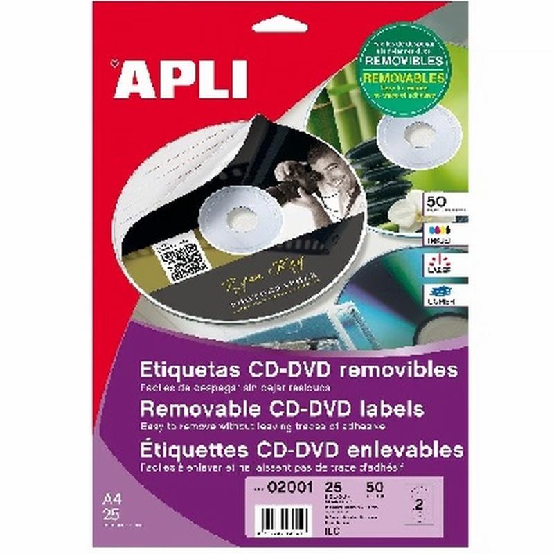 ETIQUETA APLI MULTIMEDIA PARA CD/DVD 114 DIAMETRO 50 UNIDADES (2001) - ETIQ.CD 2UI CJ50U.114MM REMOVI