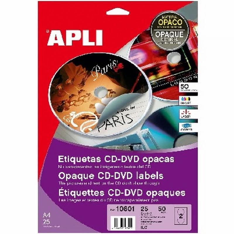 ETIQUETA APLI MULTIMEDIA PARA CD/DVD 117 DIAMETRO 50 UNIDADES (10601) - ETIQ.CD CJ50 117MM OPACA