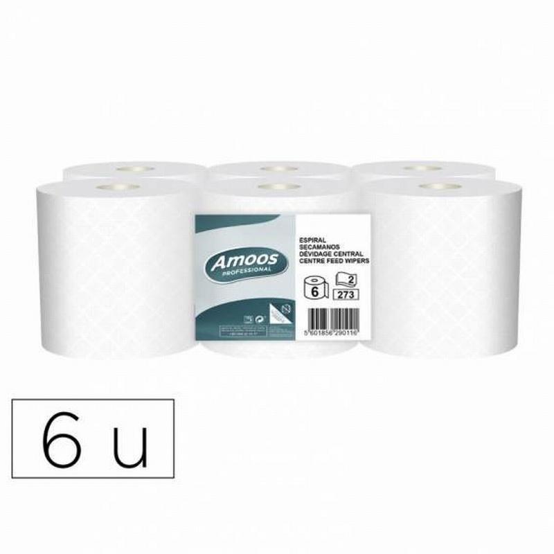 PAPEL SECAMANOS AMOOS 2 CAPAS CELULOSA GOFRADA 192 MM X 90 MTS PAQUETE DE 6 ROLLOS INDIVISIBLE (J629011)