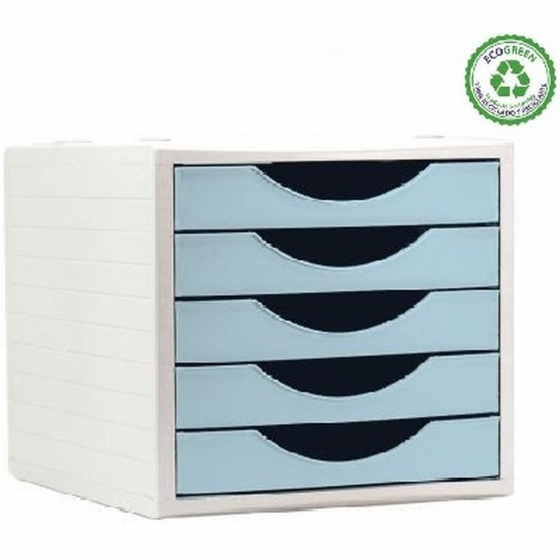 FICHERO DE 5 CAJONES DE SOBREMESA GRIS ARCHIVO 2000 APILABLE FRONTAL AZUL PASTEL 260X270X340 MM (4005 RJ) DE ARCHIVO 2000