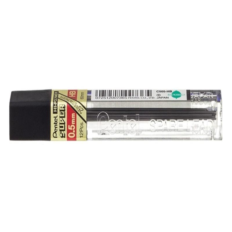 MINAS PENTEL GRAFITO 0,5 MM B HI POLYMER TUBO CON 12 MINAS (C505-B) - MINA 0.5MM-B TB12U.PENTEL