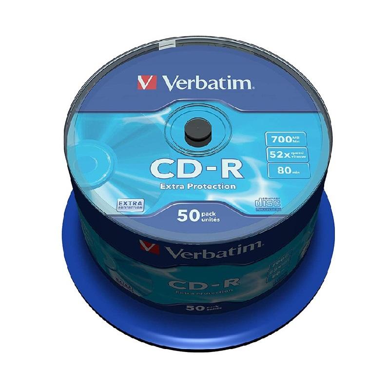 CD-R VERBATIM CAPACIDAD 700MB VELOCIDAD 52X 80 MIN TARRINA DE 50 UNIDADES - (43351) - CD ROM 700MB/80MIN.50UI TARRINA 43351