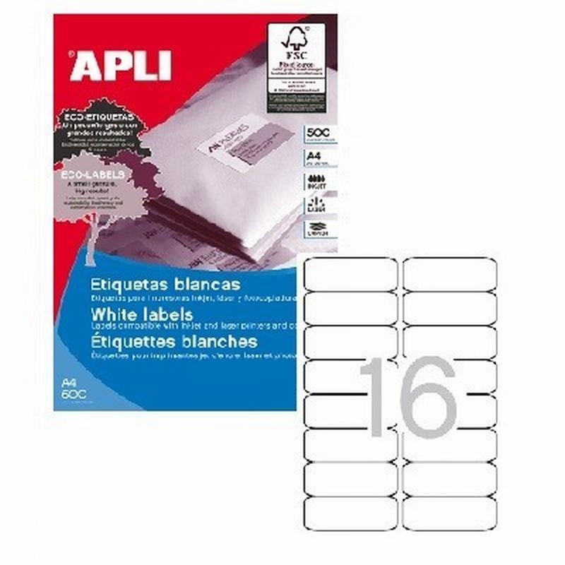 ETIQUETA ADHESIVA APLI LASER FOTOCOPIADORA INKJET CANTOS ROMOS 99,1X34 MM BLANCA 500 HOJAS DIN A4 8000 ETIQUETAS (10561)