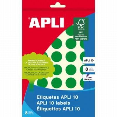 ETIQUETAS APLI -GOMET- REDONDAS Ø 19 MM VERDES ESCRITURA...