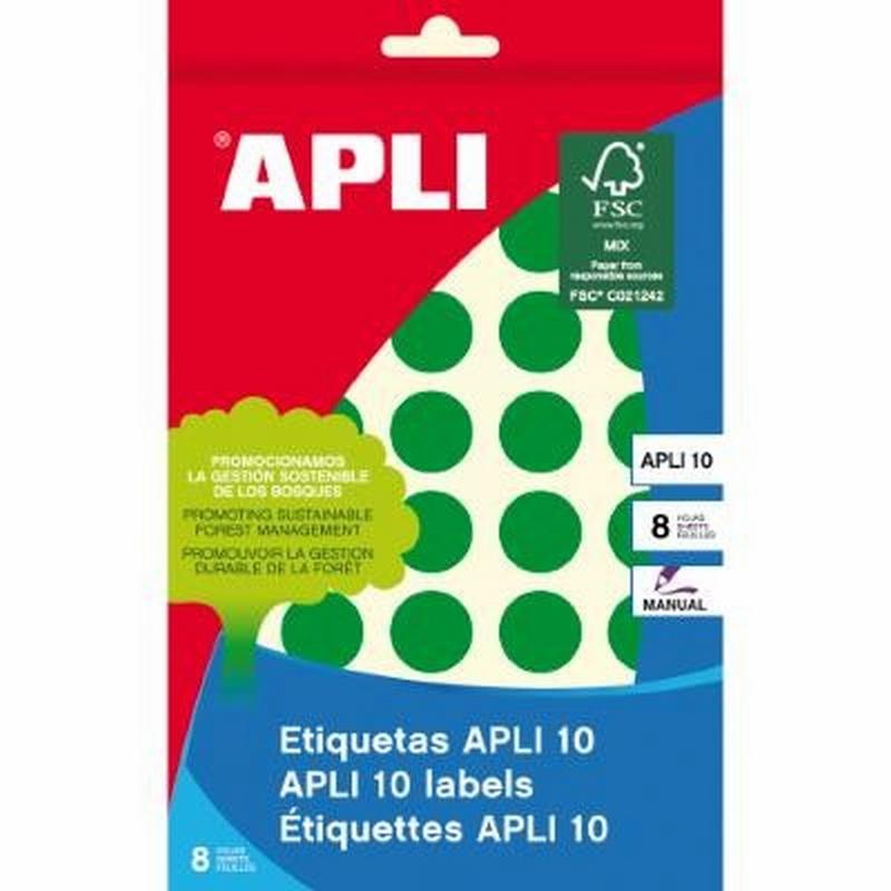 ETIQUETAS APLI -GOMET- REDONDAS Ø 19 MM VERDES ESCRITURA MANUAL 8 HOJAS (02745) - ETIQ.SOBRE VE.19MM.CIRCULO 320U