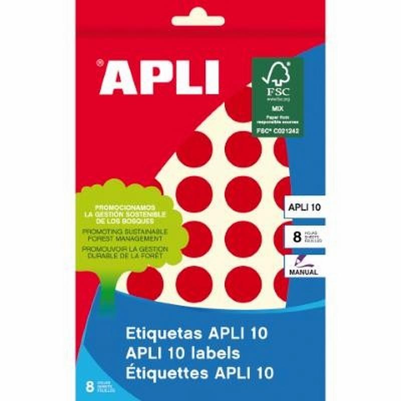 ETIQUETAS APLI -GOMET- REDONDAS Ø 19 MM ROJAS ESCRITURA MANUAL 8 HOJAS (02744) - ETIQ.SOBRE RJ.19MM.CIRCULO 320U