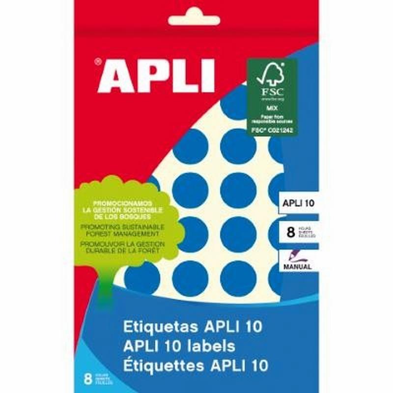 ETIQUETAS APLI -GOMET- REDONDAS Ø 19 MM AZULES ESCRITURA MANUAL 8 HOJAS (02743) - ETIQ.SOBRE AZ.19MM.CIRCULO 320U