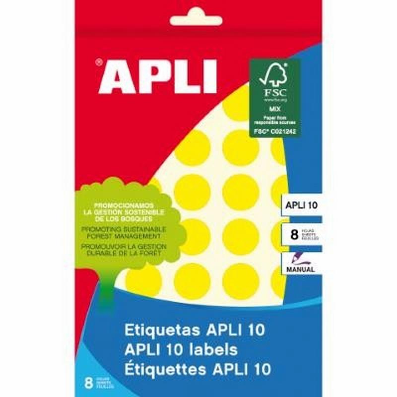 ETIQUETAS APLI -GOMET- REDONDAS Ø 19 MM AMARILLAS ESCRITURA MANUAL 8 HOJAS (02742) - ETIQ.SOBRE AM.19MM.CIRCULO 320U