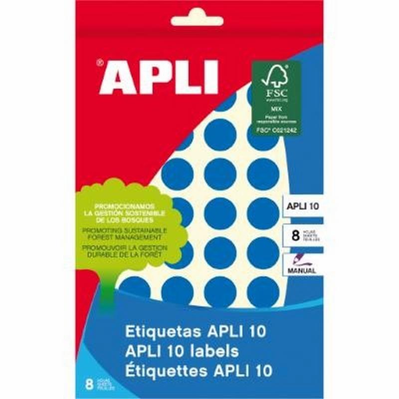 ETIQUETAS APLI -GOMET- REDONDAS Ø 16 MM AZULES ESCRITURA MANUAL 8 HOJAS (02739) - ETIQ.SOBRE AZ.16MM CIRCULO 432U