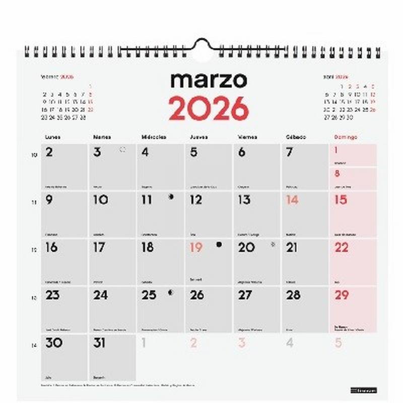 CALENDARIO ANUAL FINOCAM 2026 PARED PARA ESCRIBIR L 34x31 CMS. (780070026) - CALENDARIO PARED L 34*31 ESCRIBIR