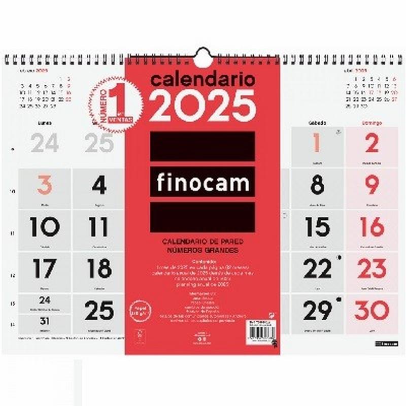 CALENDARIO ANUAL FINOCAM 2025 PARED NUMEROS GRANDES L 43x31 CMS. (780010025) - CALENDARIO PARED L 43*31 NUM.GRANDES