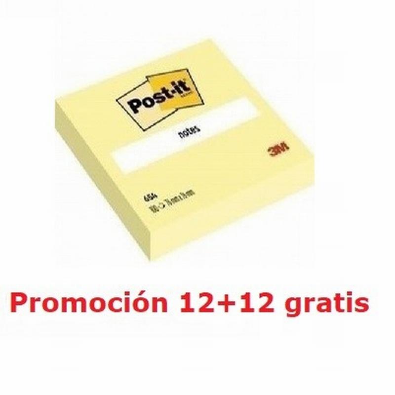 BLOC DE NOTAS ADHESIVAS POST-IT DE QUITA Y PON 76X76 MM. (654) - POSTI 76*76 AM 3M 654