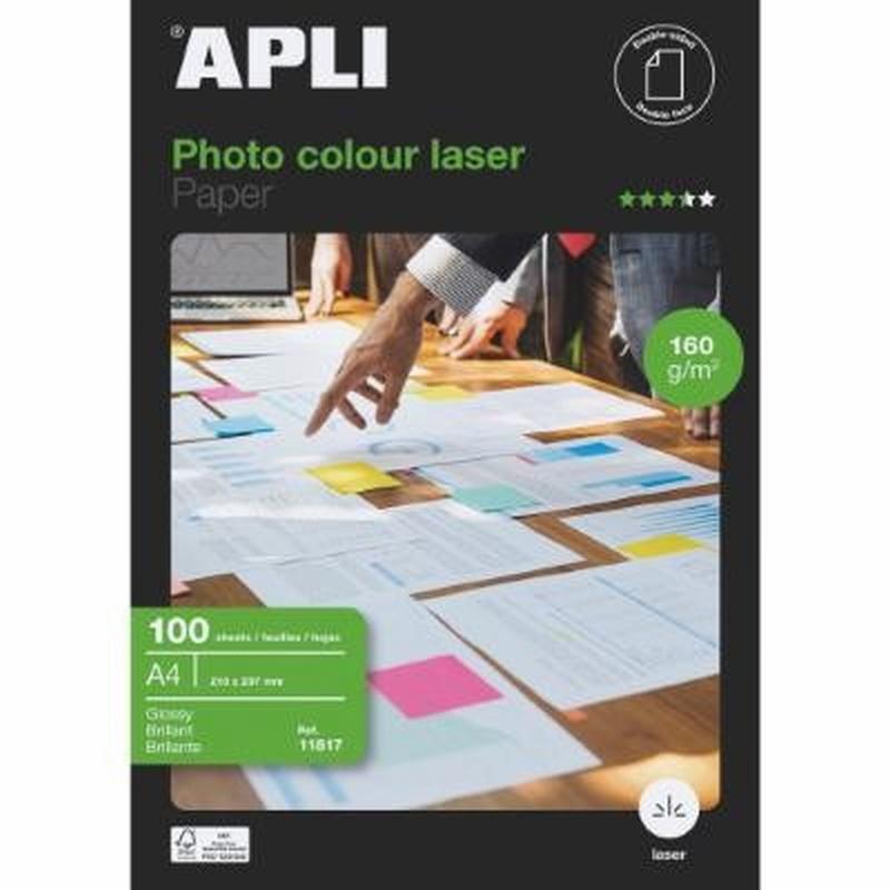 PAPEL FOTOGRAFICO APLI GLOSSY DOBLE CARA 160 GRS/M2 DIN A4 PACK DE 100 HOJAS (11817) - PAP.LASER GLOSSY 160GR CJ100