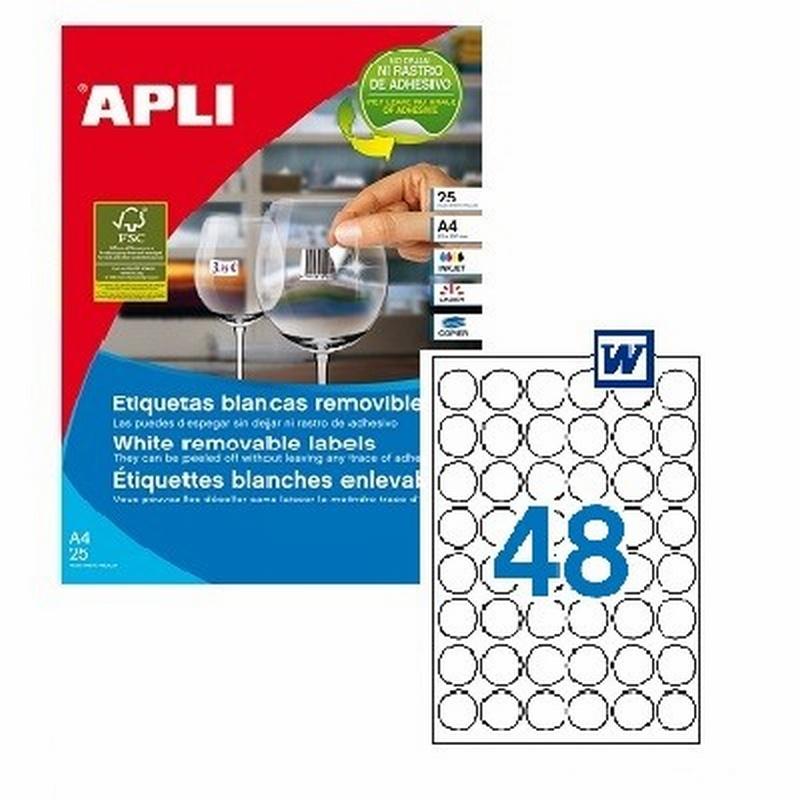 ETIQUETA ADHESIVA APLI CIRCULO 30 MM PARA FOTOCOPIADORA LASER INK-JET CAJA CON 25 HOJAS DIN A4 (13882)