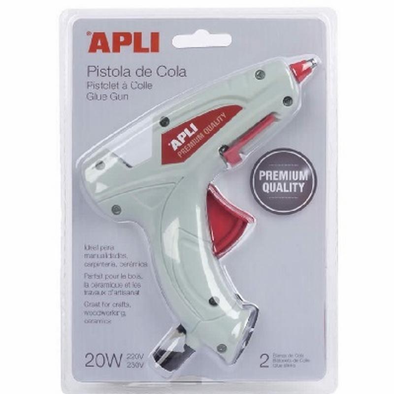 PISTOLA DE COLA APLI 20W PREMIUM + 2 BARRAS (16668) DE APLI - PISTOLA SILICONA APLI 20W + 2 BARRA