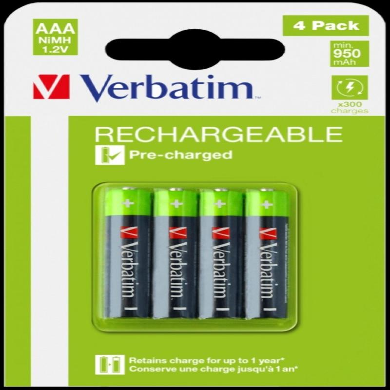 PILA VERBATIM AAA RECARGABLE BLISTER CON 4 UNIDADES (49514) - PILA ALCALINA LR03-AAA 1,5V RECARGAB.CJ4