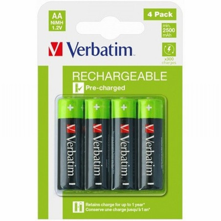 PILA VERBATIM AA RECARGABLE BLISTER CON 4 UNIDADES (49517) - PILA ALCALINA LR06-AA 1,5V RECARGAB.CJ4