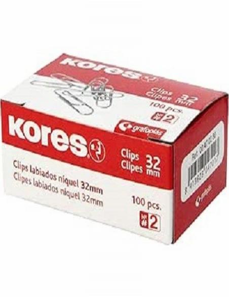 CLIPS KORES NIQUELADOS Nº 2 32 MM CAJA DE 100 UNIDADES (00470280) - CLIP LAB.NQ.N.2 32MM.CJ100
