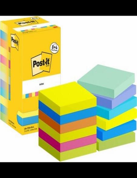 BLOC DE NOTAS ADHESIVAS POST-IT DE QUITA Y PON COLORES SURTIDOS SUPER STICKY 76 x 76 MM CON 90 HOJAS (654-N)