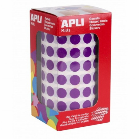 ETIQUETAS APLI -GOMET- REDONDAS Ø 10,5 MM LILAS ROLLO DE 5192 UNIDADES (11480) - GOMET REDONDO 10,5MM.LI.5192U