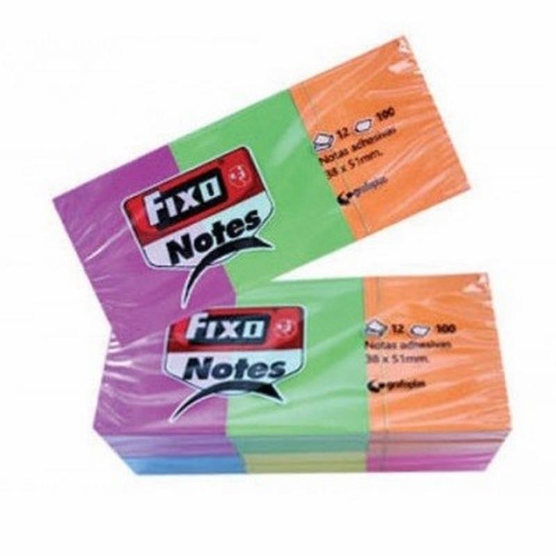 BLOC DE NOTAS ADHESIVAS FIXO 38X51 MM NEON PACK DE 12 TACOS 100 HOJAS (65005380) - POSTI ADVENDI 38*51 NEON PACK12