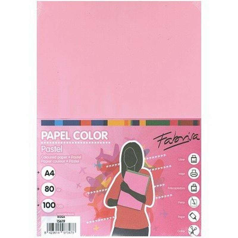 PAPEL COLOR FABRISA DIN A4 80G/M2 ROSA PAQUETE DE 100 HOJAS (15619) - PAP.ROSA 80GR.PQ100H