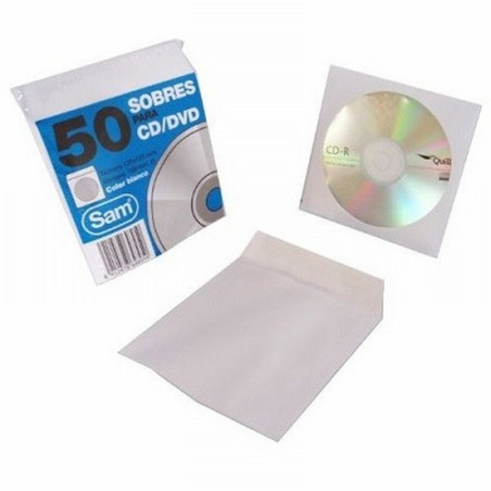 SOBRE SAM PARA CD / DVDS. BLANCO 90 GRS. VENTANA PLASTIC0 108 DIAMETRO 125X125 ENGOMADO AUTOADHESIVO (664897)