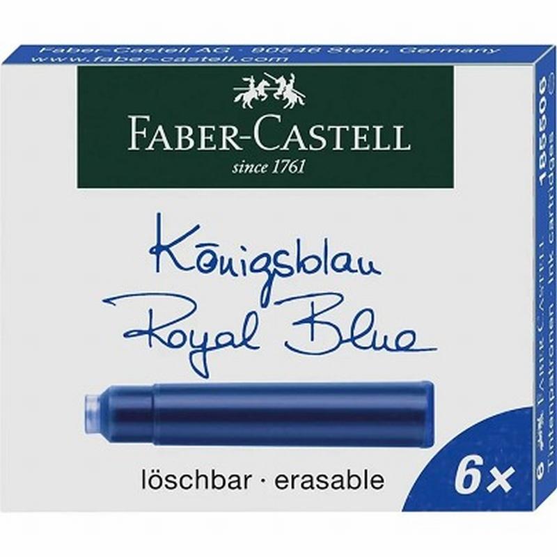 CARTUCHOS DE TINTA FABER-CASTELL AZUL REAL BORRABLE CAJITA DE 6 UNIDADES (185506) - CARTUCHO PLUMA CORTO AZ.