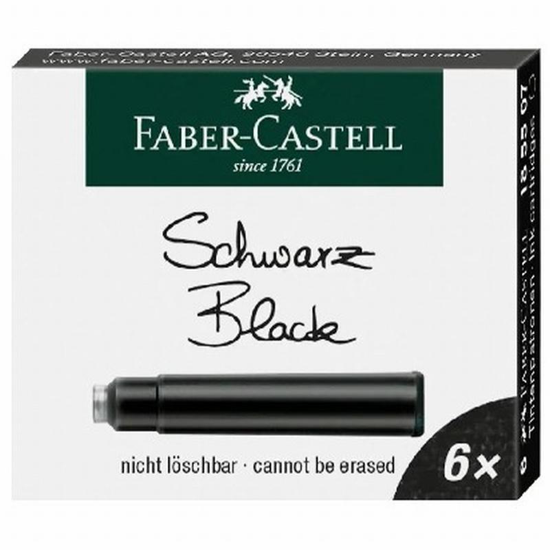 CARTUCHOS DE TINTA FABER-CASTELL NEGRA INDELEBLE CAJITA DE 6 UNIDADES (185507) - CARTUCHO PLUMA CORTO NG.