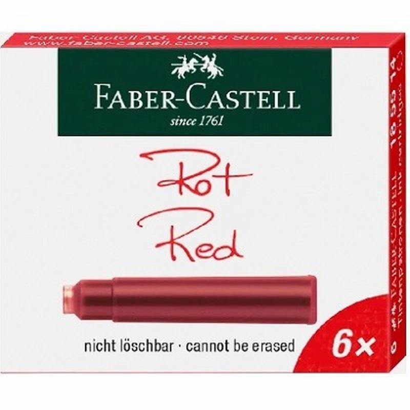 CARTUCHOS DE TINTA FABER-CASTELL ROJA INDELEBLE CAJITA DE 6 UNIDADES (185514) - CARTUCHO PLUMA CORTO RJ