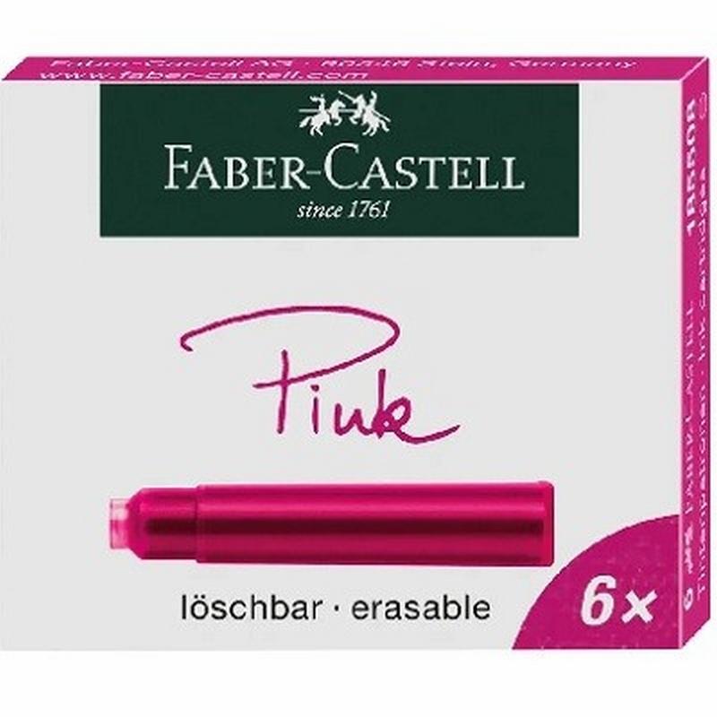 CARTUCHOS DE TINTA FABER-CASTELL ROSA BORRABLE CAJITA DE 6 UNIDADES (185508) - CARTUCHO PLUMA CORTO RS.