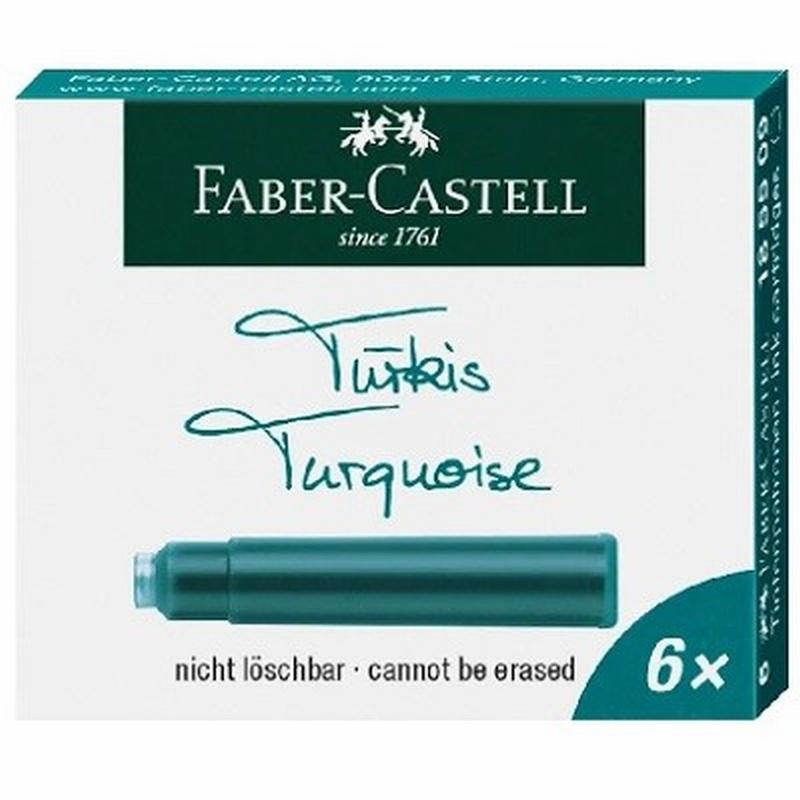 CARTUCHOS DE TINTA FABER-CASTELL TURQUESA INDELEBLE CAJITA DE 6 UNIDADES (185509) - CARTUCHO PLUMA CORTO TURQUESA