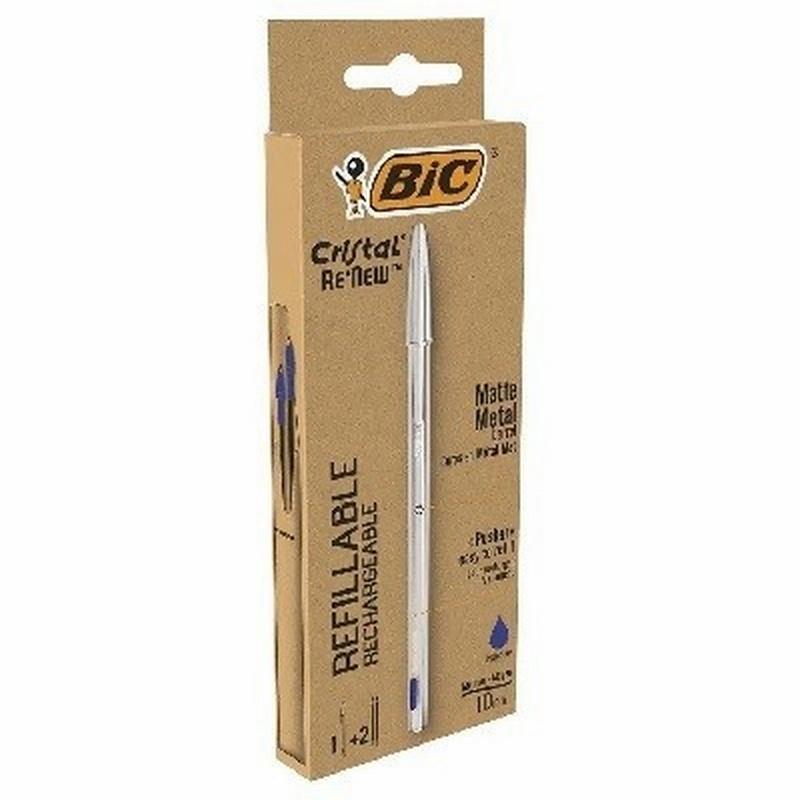 BOLIGRAFO BIC CRISTAL RENEW TINTA AZUL CON CUERPO EN ALUMINIO MATE MAS 2 RECAMBIOS EN CAJA CARTON (997202)