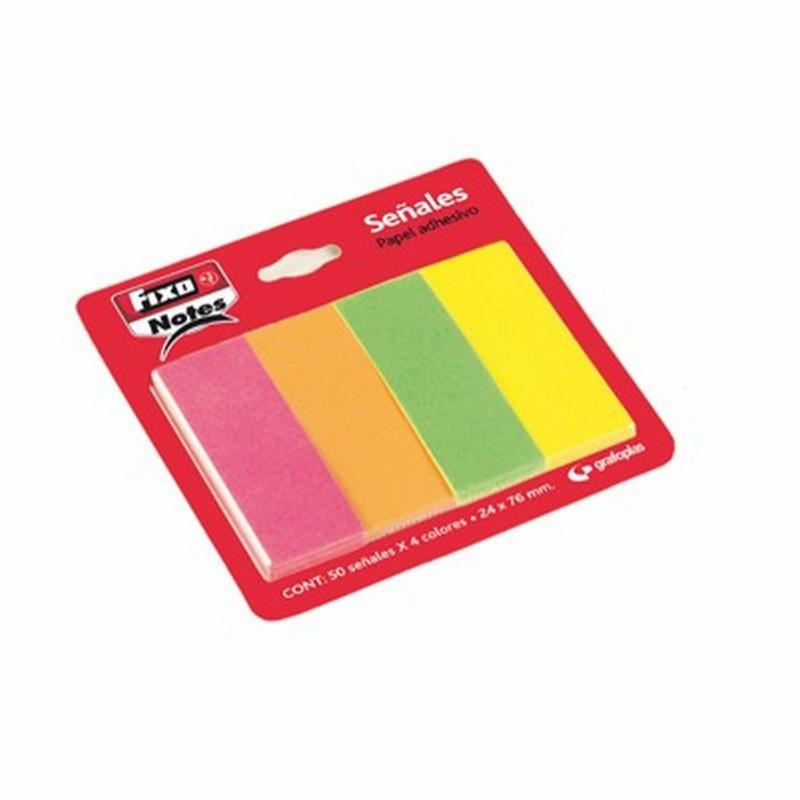 PUNTOS DE PAGINA FIXO NOTES 24X76 MM. PAPEL BLISTER 4 BLOCKS 50 UNIDADES POR COLOR NEON (65005080) - PUNTOS DE PAGINA 24*76
