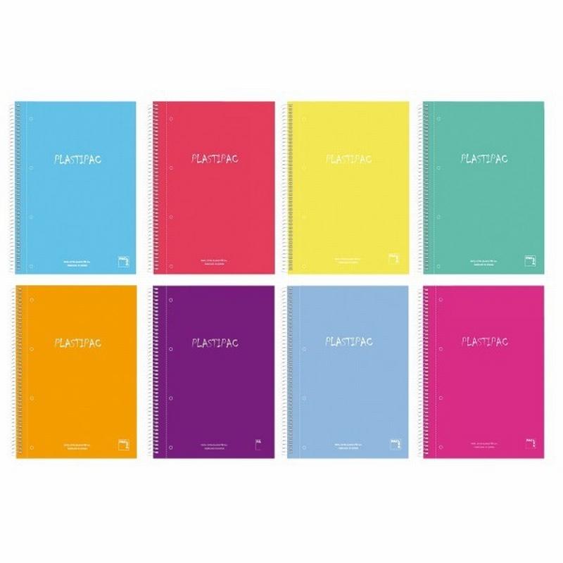 CUADERNO PACSA PLASTIPAC TAPA PLASTICO POLIPROPILENO FOLIO NATURAL 100 HOJAS DE 5 COLORES DE 90 GRS. CUADRICULA 5X5 (16683)