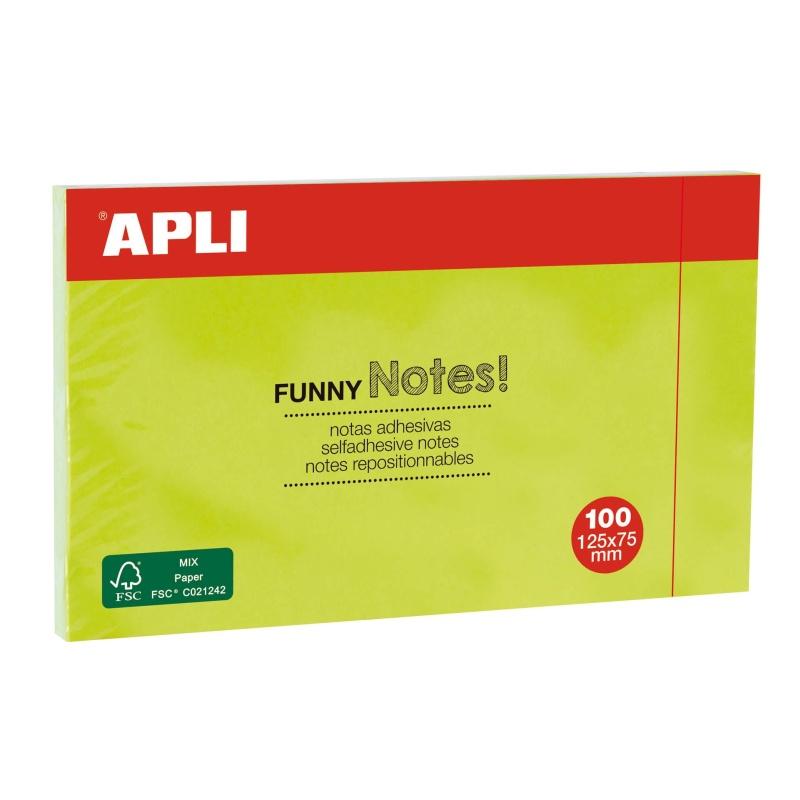 BLOC DE NOTAS ADHESIVAS APLI  QUITA Y PON 75X125 MM FLUORESCENTE CON 100 HOJAS (15003), (15004), (15005)