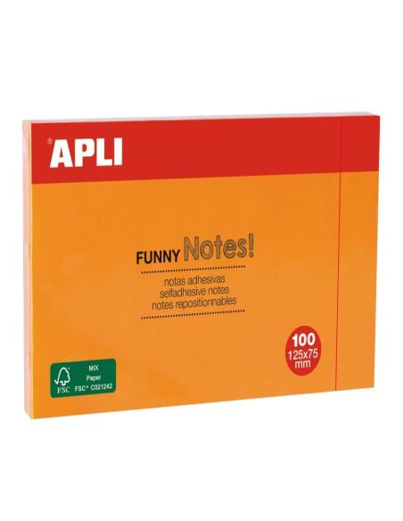 BLOC DE NOTAS ADHESIVAS APLI  QUITA Y PON 75X125 MM FLUORESCENTE CON 100 HOJAS (15003), (15004), (15005)