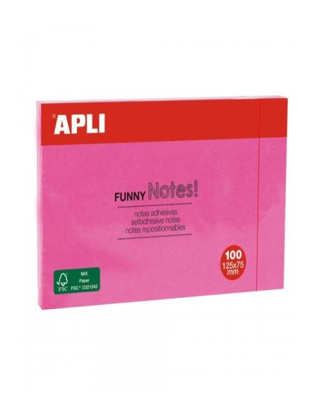 BLOC DE NOTAS ADHESIVAS APLI  QUITA Y PON 75X125 MM FLUORESCENTE CON 100 HOJAS (15003), (15004), (15005)