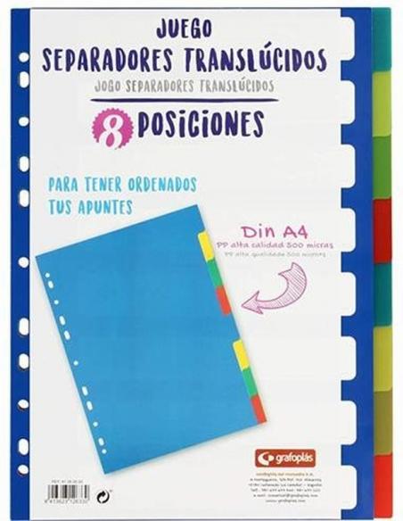 SEPARADORES EXTRARRIGIDOS GRAFOPLAS A4 8 POSICIONES POLIPROPILENO 11 TALADROS (41260500) - SEP.CARP.A4 8 POSIC.