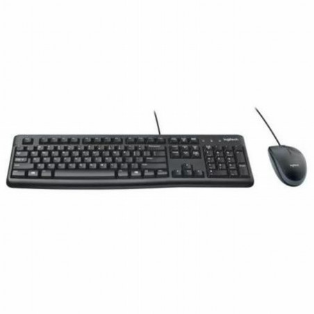 SET TECLADO CABLE ESTANDAR + RATON CABLE LOGITECH  MK120 USB ANTISALPICADURAS QWERTY ESPAÑOL NEGRO (920-002550)