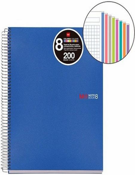 CUADERNO MIQUELRIUS NOTEBOOK 8 DIN A4 CUADRICULA POLIPROPILENO 200 HOJAS (MR46246) - CUAD.NOTE-BOOK A4 8COL.CUAD 200H PP.M.RIUS