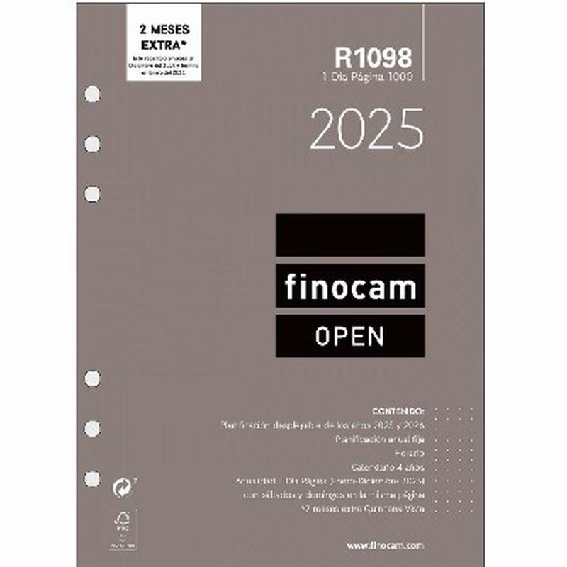 RECAMBIO ANUAL 2025 FINOCAM OPEN 1000 DIA PAGINA R1098 (711680025) - RECAMB.AG.AÑO D/PG.155*215 R1098