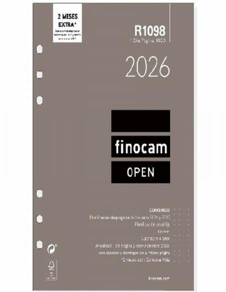 RECAMBIO ANUAL 2026 FINOCAM OPEN 1000 DIA PAGINA R1098 (711680026) - RECAMB.AG.AÑO D/PG.155*215 R1098