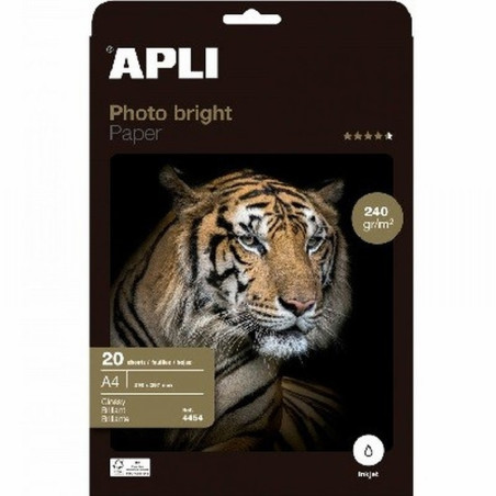 PAPEL FOTOGRAFICO APLI GLOSSY DIN A4 INK-JET 240 GR PACK DE 20 HOJAS (4454) - PAP.INKJET FOTO A4 20H 240GR.GLOSSY