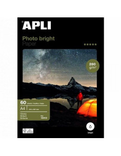 PAPEL FOTOGRAFICO PHOTOBRIGHT A4 280 GRS/M2 60 HOJAS (10413) - PAP.INK.280GR.A4.GLOSSY 60HJ