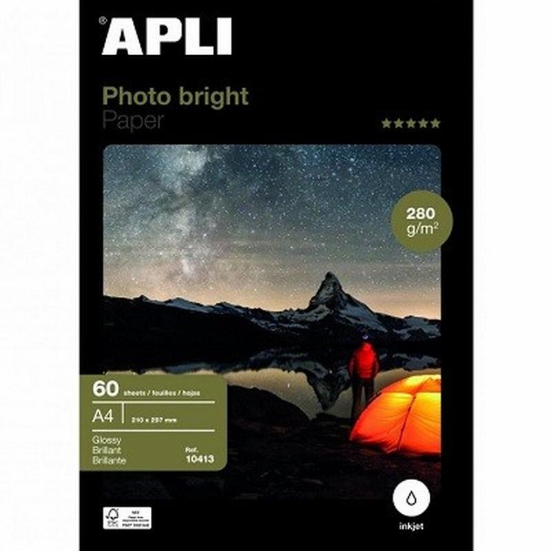 PAPEL FOTOGRAFICO PHOTOBRIGHT A4 280 GRS/M2 60 HOJAS (10413) - PAP.INK.280GR.A4.GLOSSY 60HJ