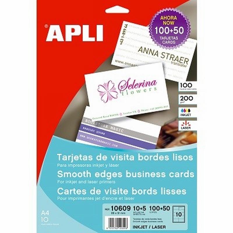 TARJETAS DE VISITA APLI BORDES LISOS 89X51 MM 185 GRS/M2 PACK DE 15 HOJAS 150 UNIDADES (10609) - PAP.TARJETA VISITA INK-JET