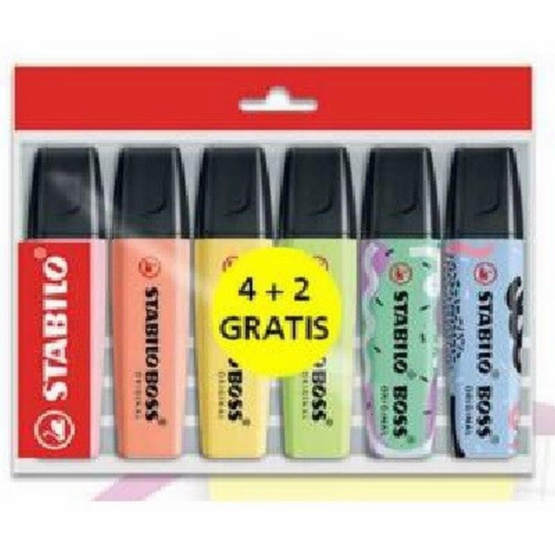 MARCADOR FLUORESCENTE STABILO BOSS PASTEL ESTUCHE DE 4+2 DE REGALO (BE15/706-60082) - MARC.STABILO BOSS PASTEL 6UN.